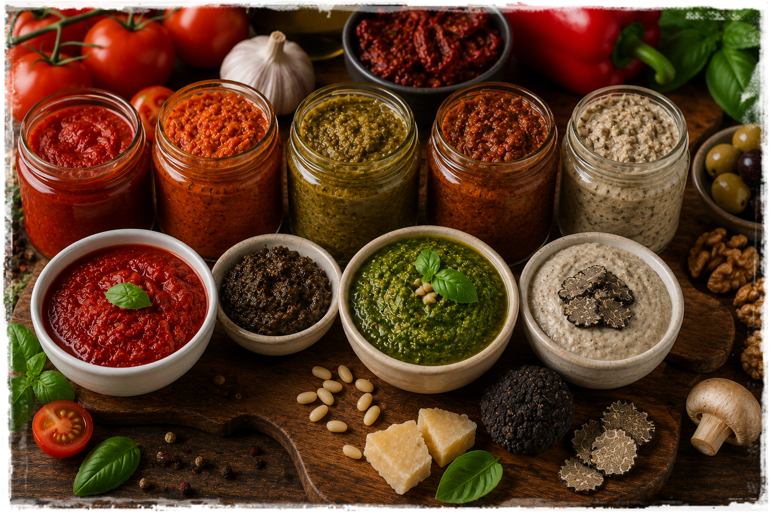makaron z pesto pasta pomidorowa pasta warzywna do makaronu sos pomidorowy pesto bazyliowe dodatki do dań kuchnia włoska kuchnia śródziemnomorska